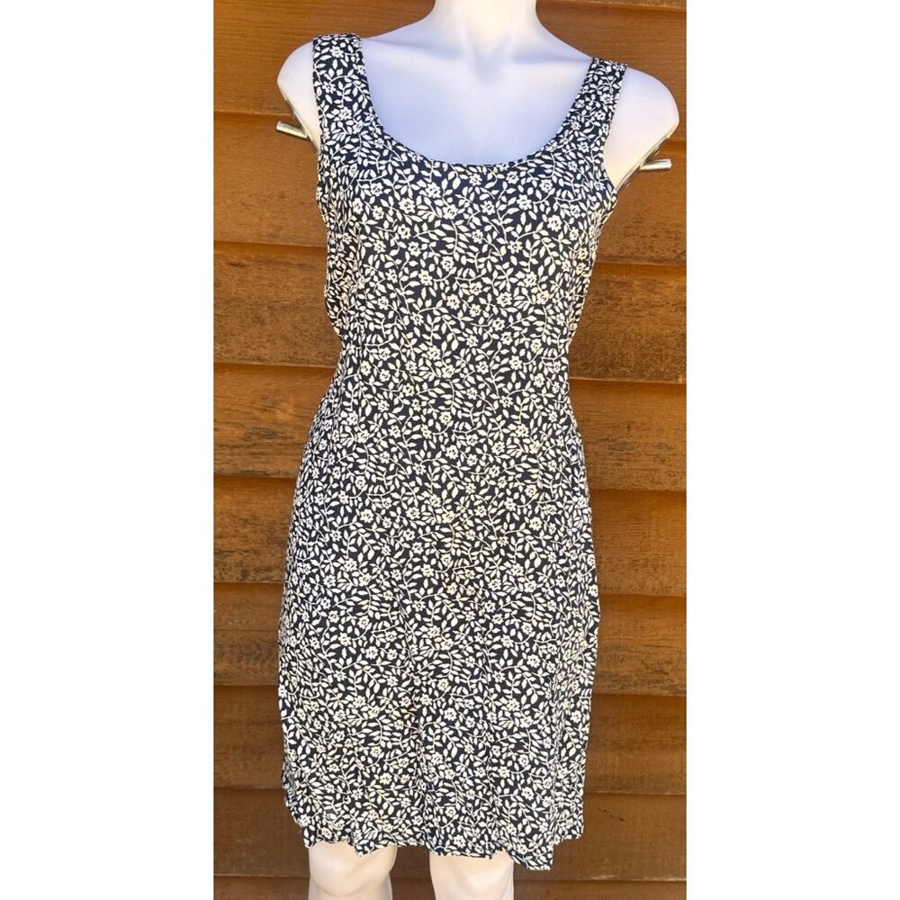 Handmade Black & White Floral Sleeveless Sun Dress W/ Waist Tie Lightweight Medi - Picture 1 of 7